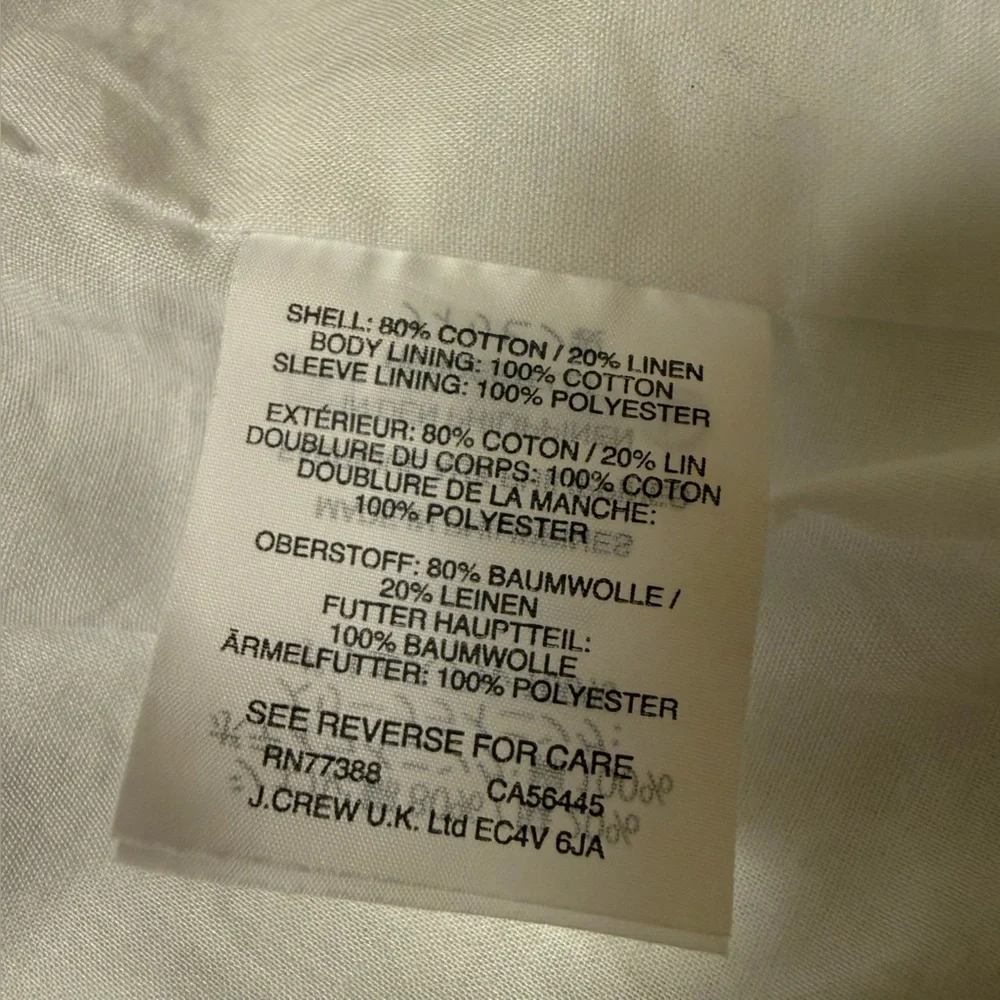 J. Crew White Unstructured Shawl Collar Cotton Linen Blazer Jacket Single-Button